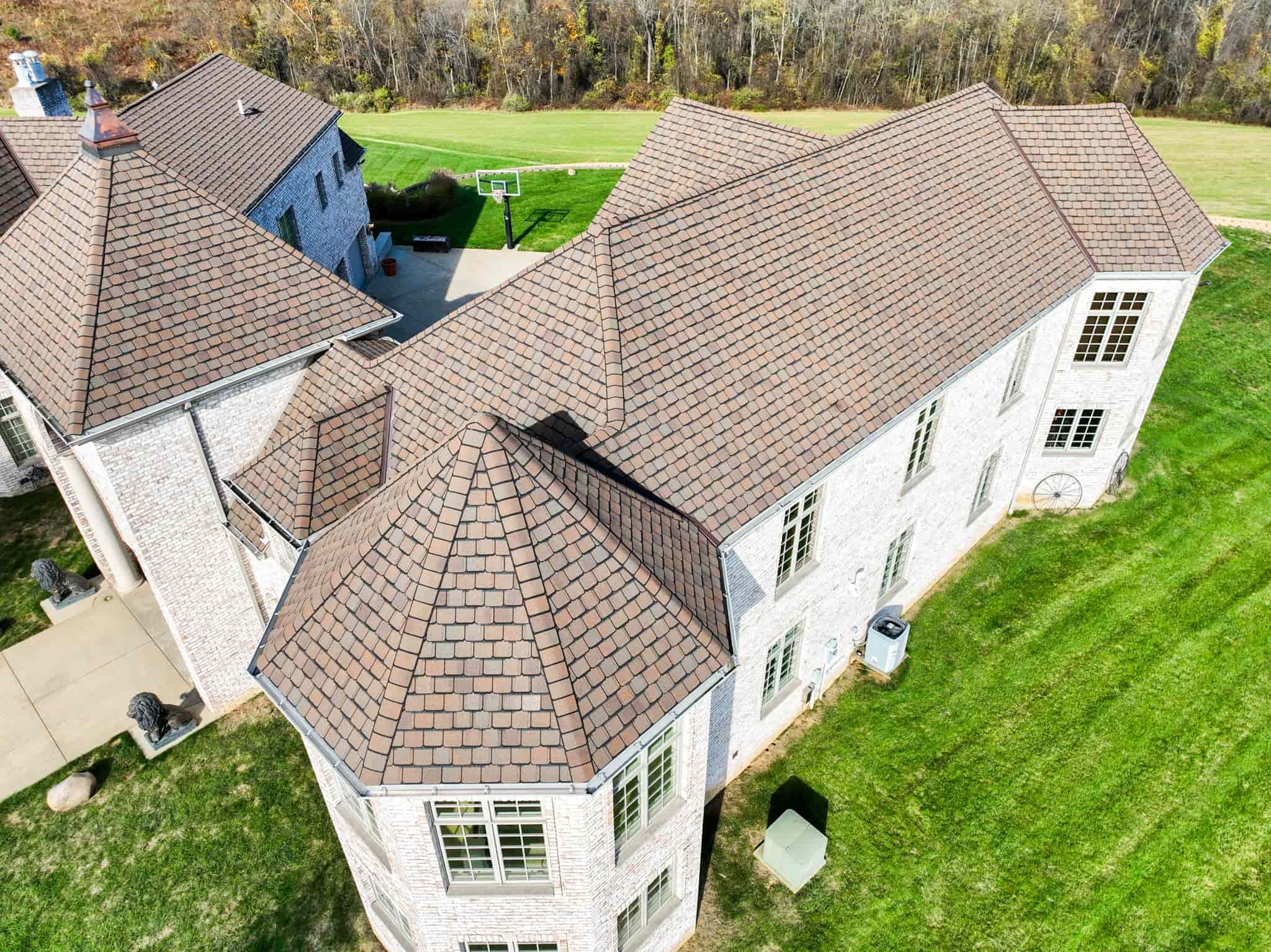 aerial shot of the roof of the mull mansion
