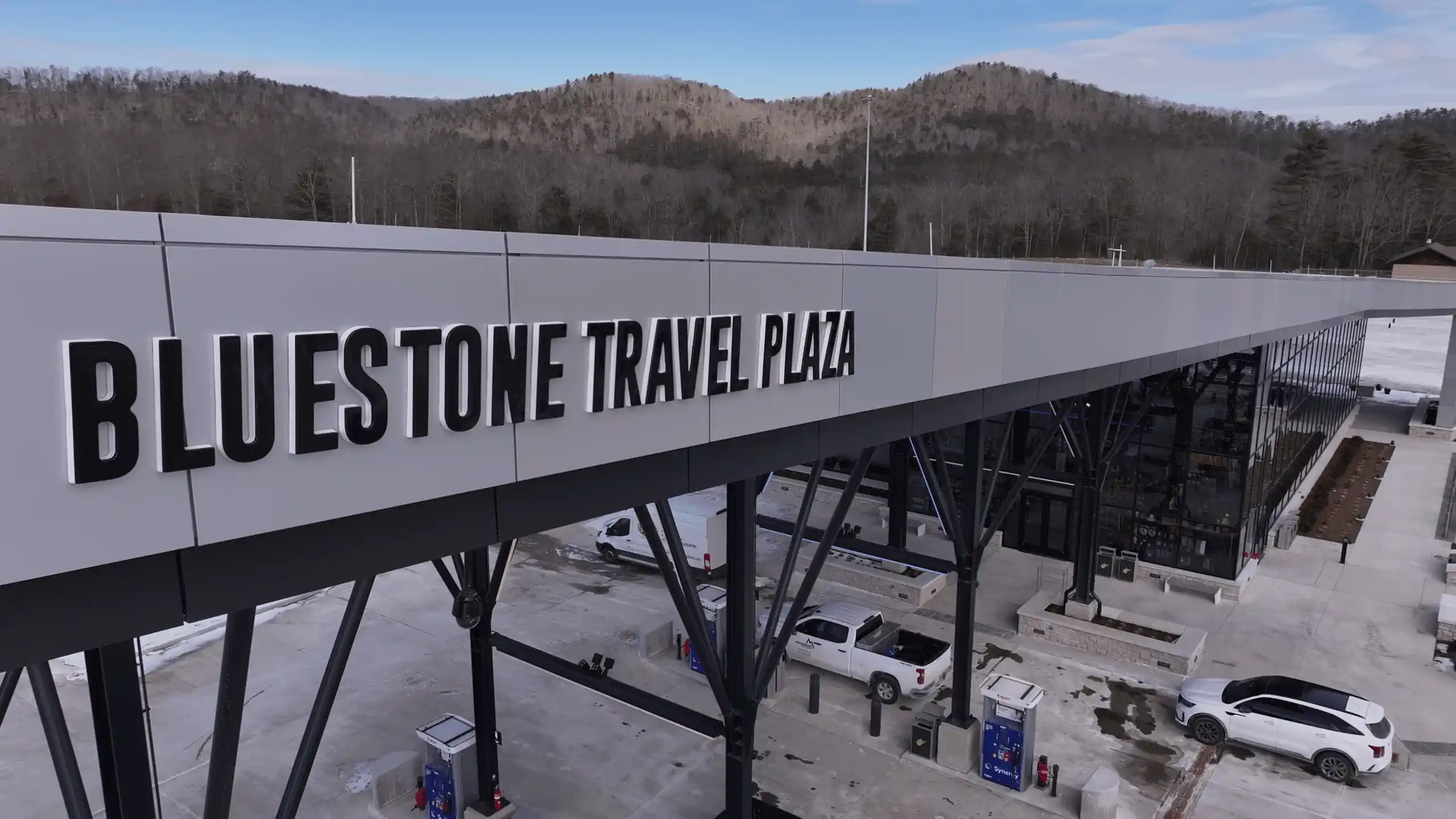 Bluestone travel plaza building